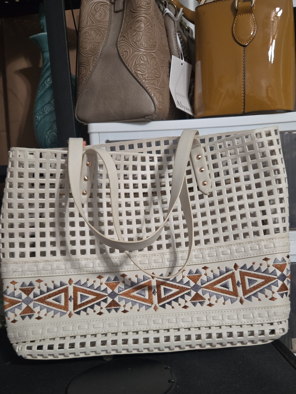 Steve Madden Cream Woven Hobo with Brown & Tan Accents